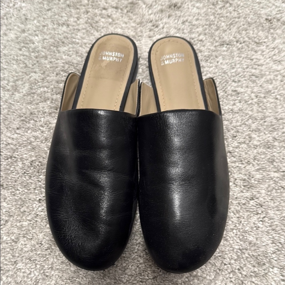 Johnston & Murphy Women's Black Leather Mules, 8.5